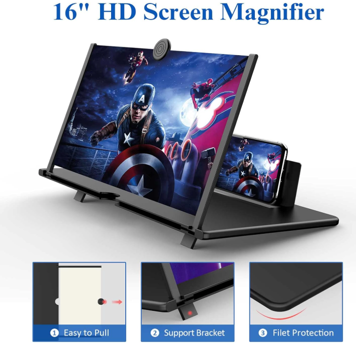 16-inch screen magnifier for cell phones, 3D HD magnifying projector for movies