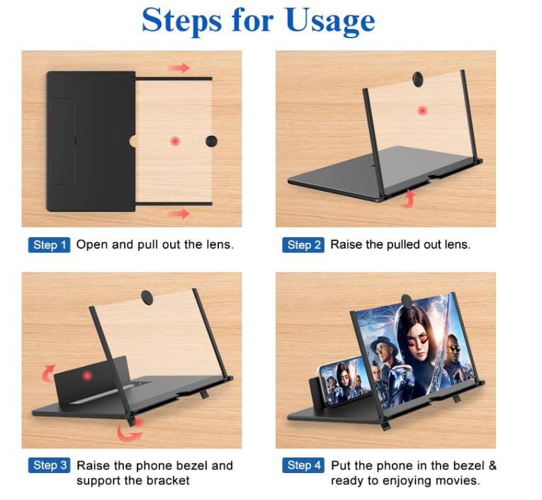 16-inch screen magnifier for cell phones, 3D HD magnifying projector for movies